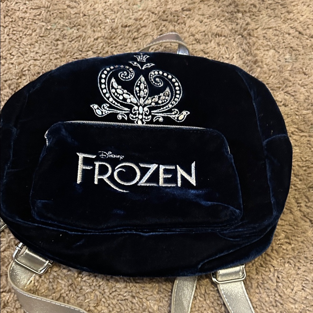 Disney Frozen Navy Velvet Backpack with Silver Details